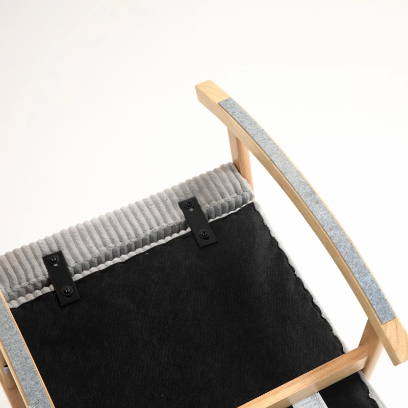 HOMCOM Silla Mecedora de Pana con Patas y Reposabrazos de Madera de Caucho Cojín Lumbar y Bolsillo Carga 120 kg Gris