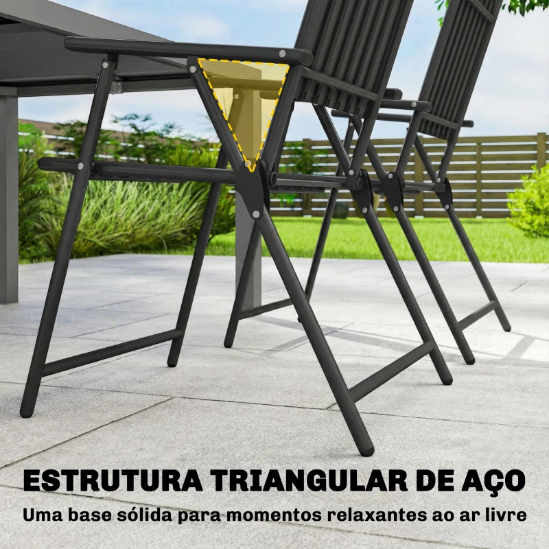 Outsunny Conjunto de 4 Cadeiras Dobráveis para Jardim com Apoios de Braços Encosto e Assento Estrutura Metálica 55x63x93 cm Preto