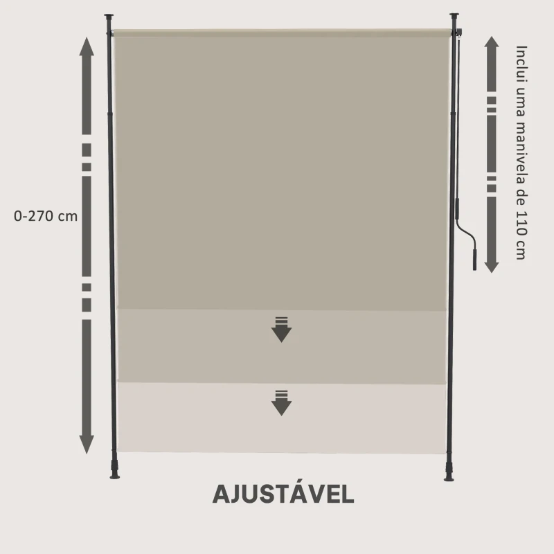 Outsunny Toldo Vertical Exterior 200x305 cm Tela de Privacidade Enrolável Ajustável com Manivela Proteção UV 40+ Areia
