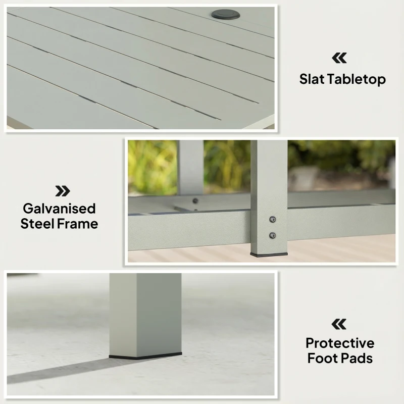 Outsunny Rectangle Garden Table with Parasol Hole, Outdoor Dining Table for 6, Patio Table for Balcony, 150cm x 90cm, Light Grey