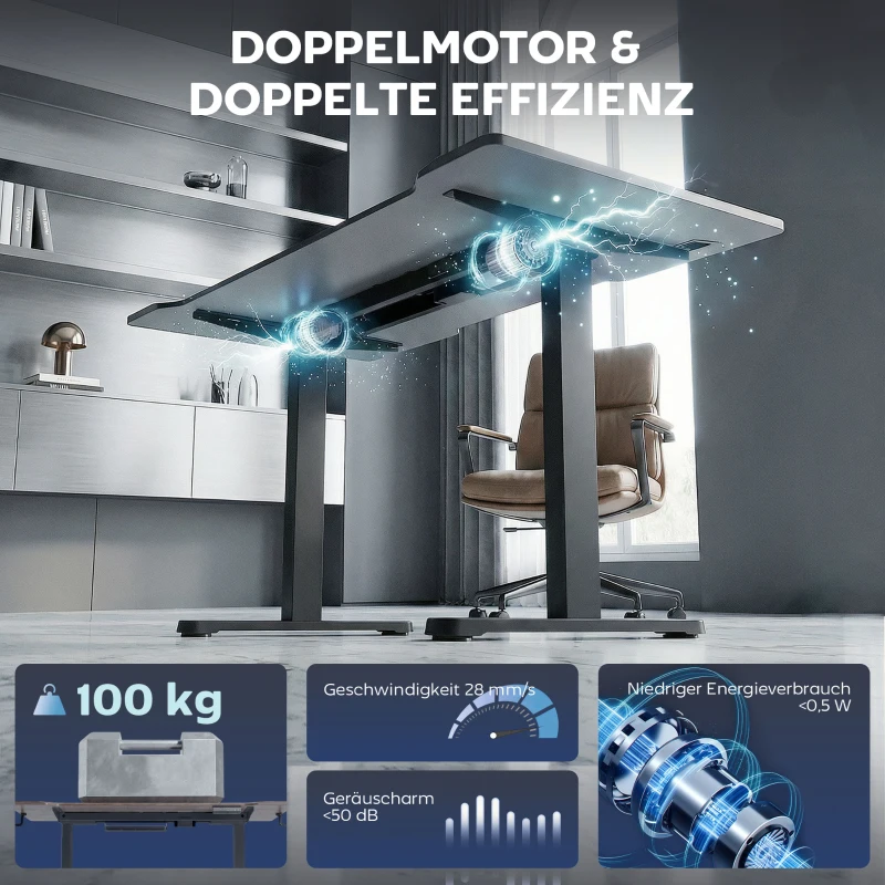 HOMCOM Elektrisches Schreibtischgestell, höhenverstellbar, mit Speicherfunktion, Stahl, Schwarz(m-4)