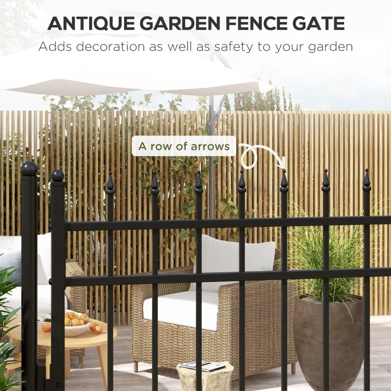 Outsunny Brama stalowa z zamkiem, furtka ogrodowa, czarna