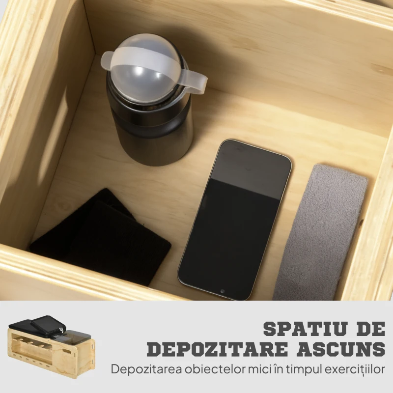 HOMCOM Bancă multifuncțională cu spătar reglabil, compartiment de depozitare, suport pentru greutăți și benzi elastice, culoare lemn
