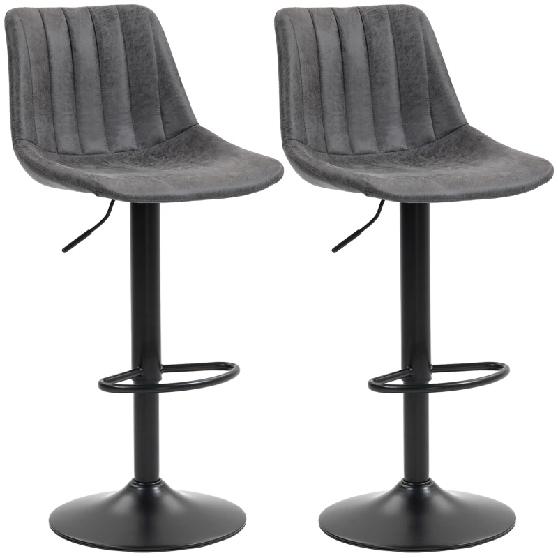HOMCOM Set of 2 Leathaire Tub Bar Stools -  Charcoal Grey