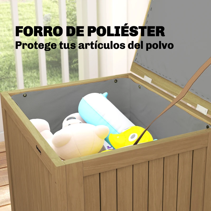 Outsunny Arcón Exterior de Madera 130L Baúl Almacenaje Exterior con Forro Tapa con Bisagras y Correa 63x51x58,5 cm Marrón