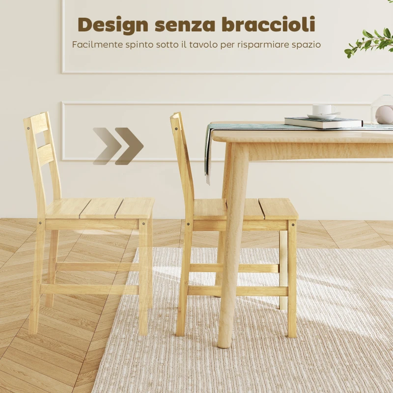 HOMCOM Set di 2 Sedie da Pranzo in Bambù con Schienale Curvo e Seduta a Doghe, Colore Legno Naturale