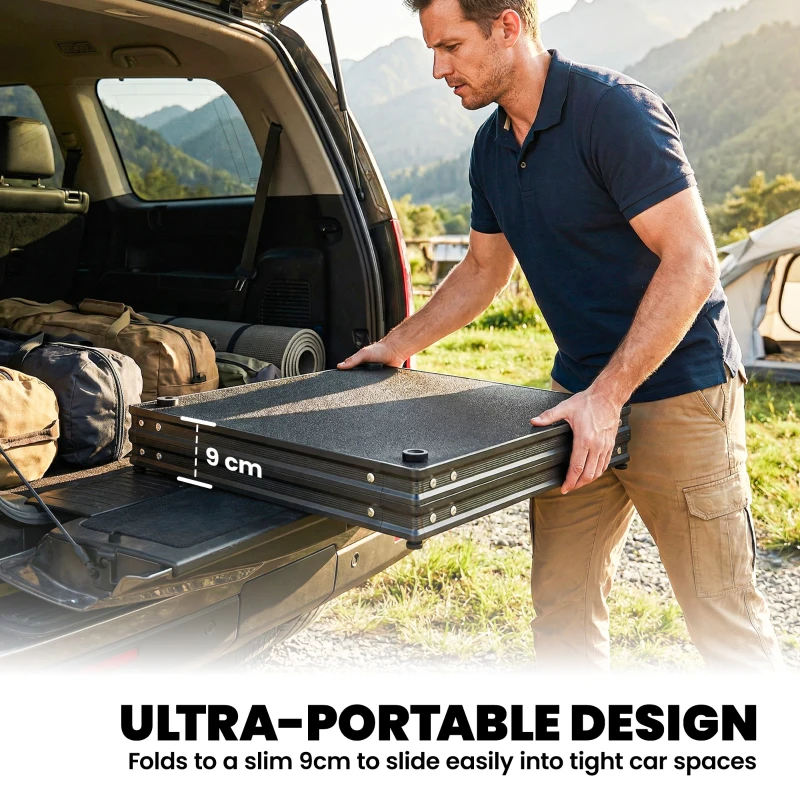 Outsunny Camping Camping Cupboards, Folding Portable Kitchen Table with 3-Tier Storage, Black