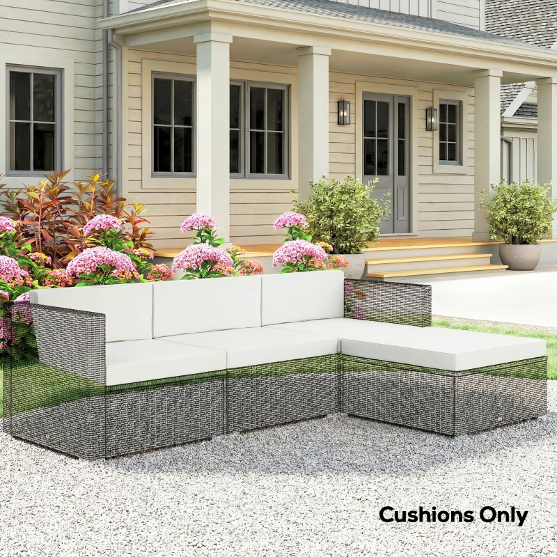 Outsunny 7-Piece Patio Furniture Cushions, Outdoor Loveseat Cushion with Removable Covers for Rattan Furniture, 60x60 cm, Cream