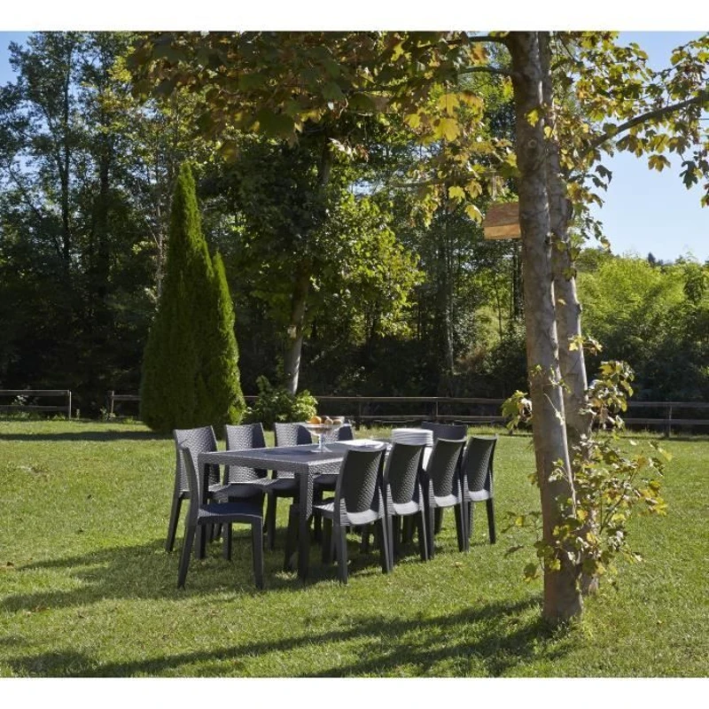 Table a manger de jardin QUEEN effet rotin - Anthracite - 220 x 90 x 72 cm