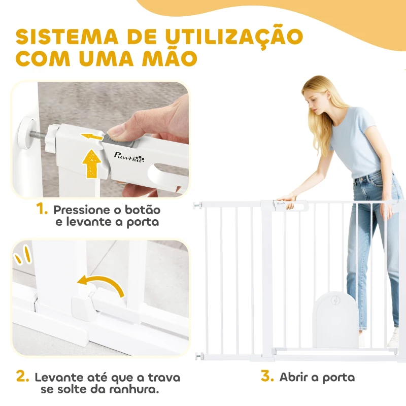PawHut Barreira de Segurança de Animais de Estimação para Escadas e Portas com Aberturas de 75-131 cm com 3 Extensões Branco