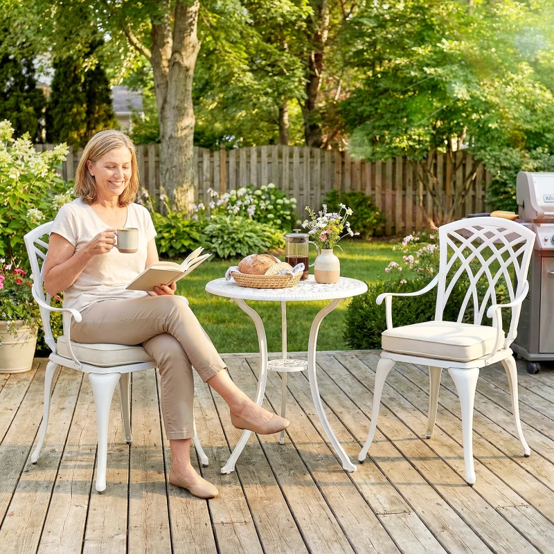 Outsunny Three-Piece Cast Aluminium Bistro Set - White