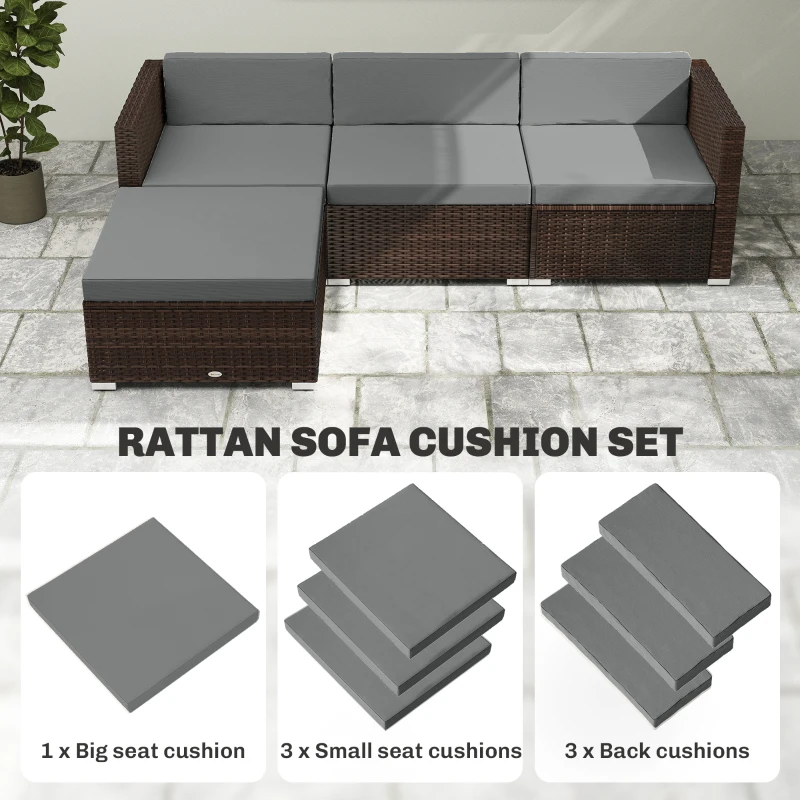 Outsunny 7-Piece Patio Furniture Cushions, Outdoor Loveseat Cushion with Removable Covers for Rattan Furniture, 60x60 cm, Dark Grey