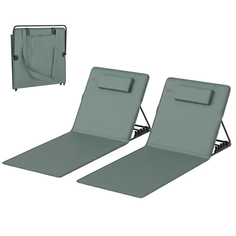 Outsunny Foldable Sun Loungers Set of 2, Portable Folding Beach Lounger with 4-level Adjustable Backrest, Grey