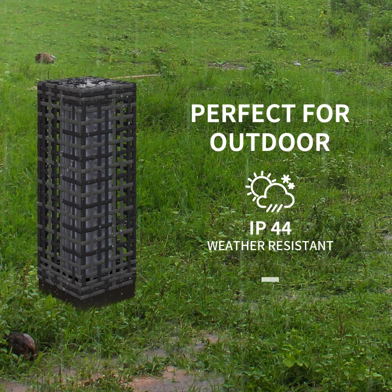 Outsunny Lampa solarna rattanowa, wodoodporna lampa ogrodowa z czujnikiem światła, automatyczna lampa LED, oświetlenie zewnętrzne na balkon, stal, szary, 15,5 x 15,5 x 46 cm