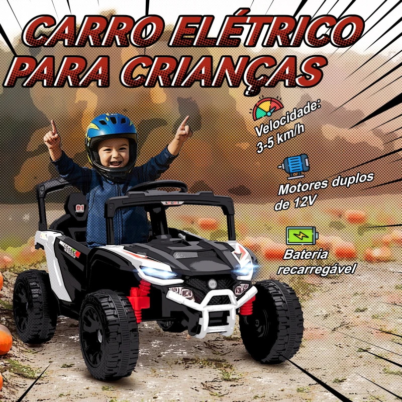 AIYAPLAY Carro Elétrico para Crianças 12V com 2 Motores Suspensão Traseira Faróis e Música 88x57,5x55,5 cm Branco