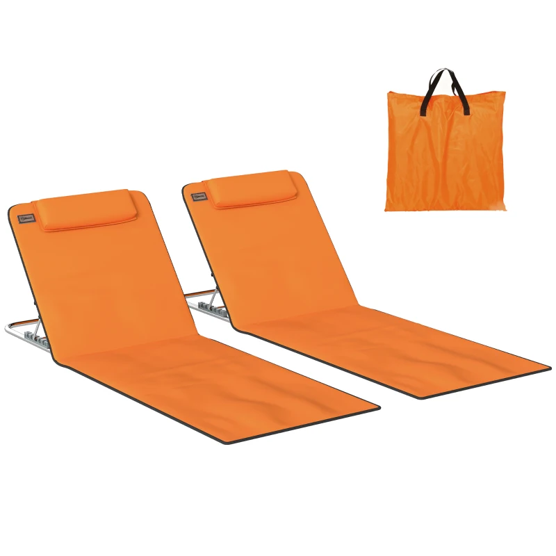Outsunny Set of Two Metal Frame Beach Chairs, with Reclining Backs - Orange