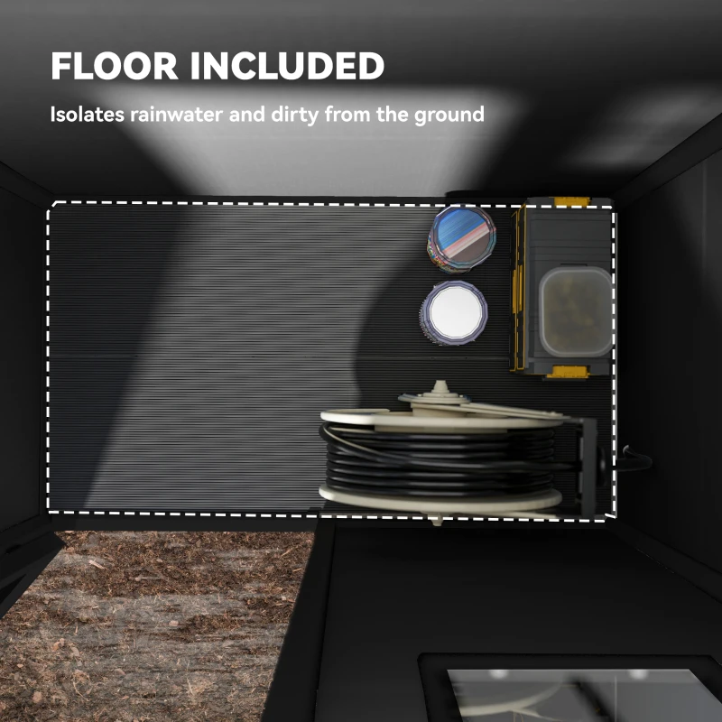 Outsunny 5' x 3' Garden Shed with Floor, Outdoor Storage Shed with Lockable Door, Window and Vent, Dark Grey