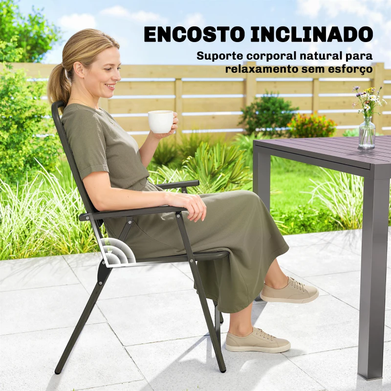 Outsunny Conjunto de 4 Cadeiras Dobráveis para Jardim com Apoios de Braços Encosto e Assento Estrutura Metálica 55x63x93 cm Castanho