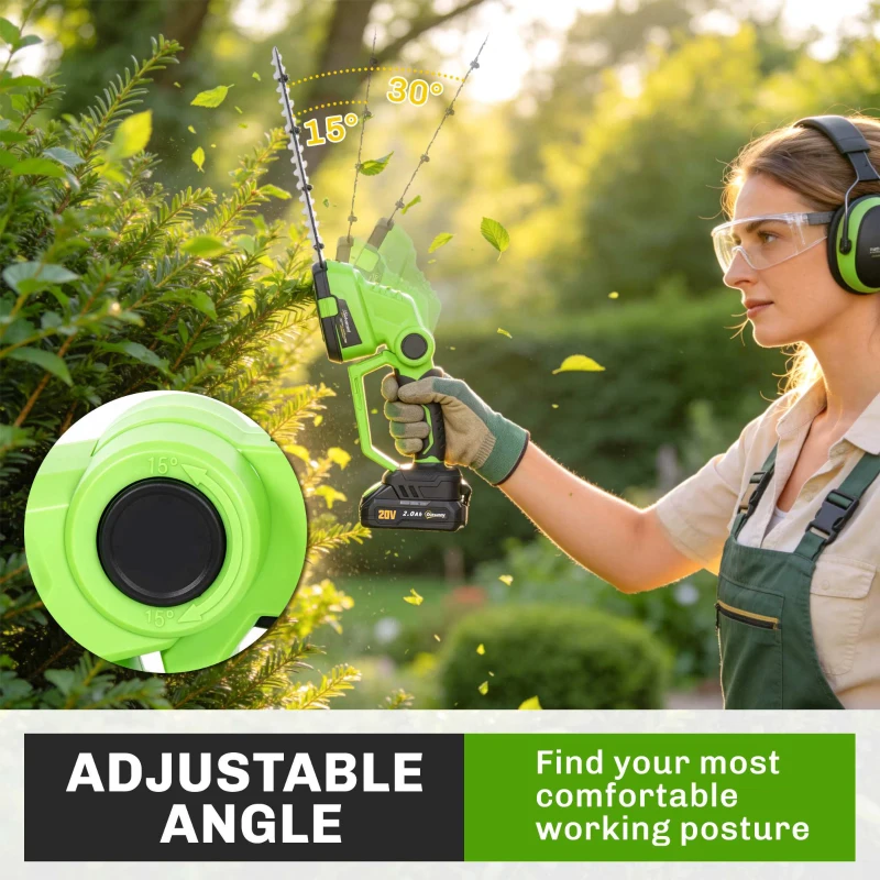 Outsunny 2-in-1 Draadloze Heggenschaar Elektrische Heggen- & Struikschaar met 20/10 cm Snijlengte, Oplader