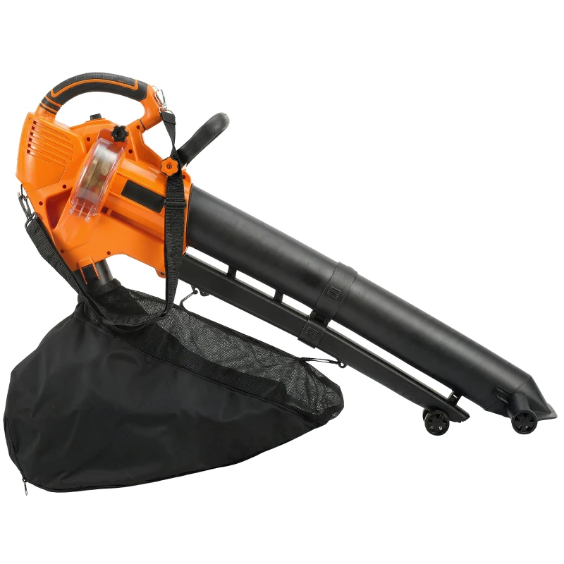 Outsunny 3000W 3-in-1 Elektrische bladblazer en stofzuiger met 40L opvangzak, 4 wielen, verstelbare riem, Oranje