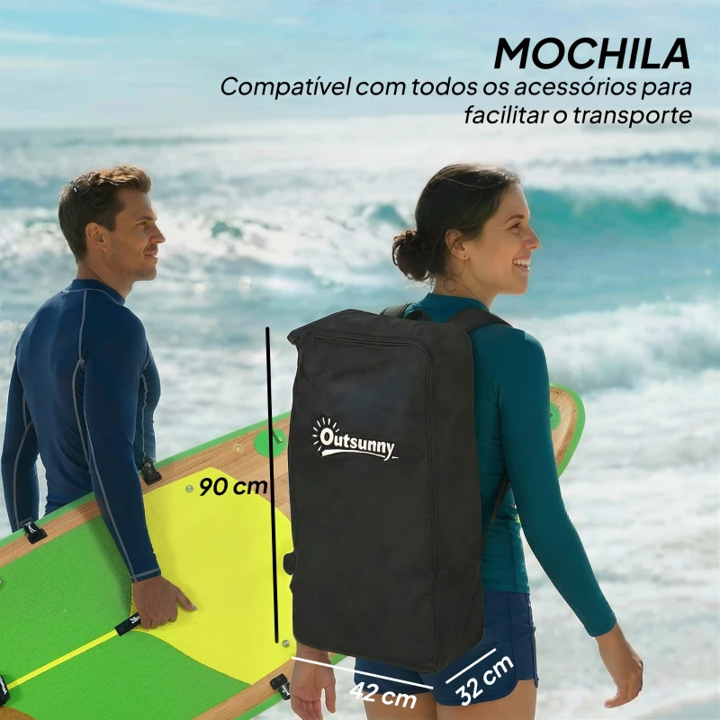 Outsunny Prancha Paddle Surf Insuflável SUP Extra Longa de 335 cm com Assento Remo Conversível Quilhas Bomba e Mochila Carga 180 kg