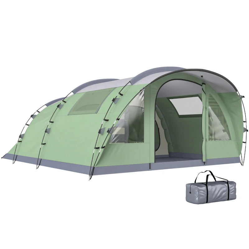 Outsunny Large Multi-Room Tent for 2-4 People, with Windows and Porch, Green