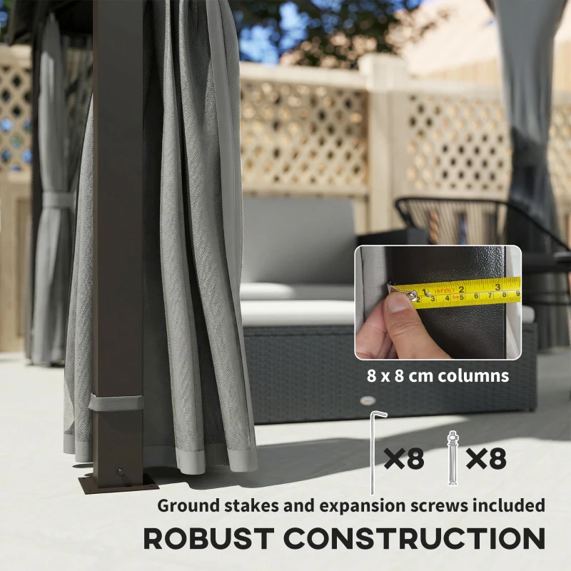 Outsunny 3 x 3(m) Hardtop Gazebo Canopy with Metal Roof, Waterproof Permanent Pavilion Garden Gazebo with Netting, Curtains, Grey