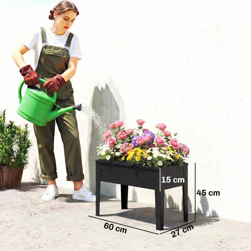 Outsunny Raised Planter, Metal Raised Garden Bed on Legs with Drainage Hole and Foot Covers, Black