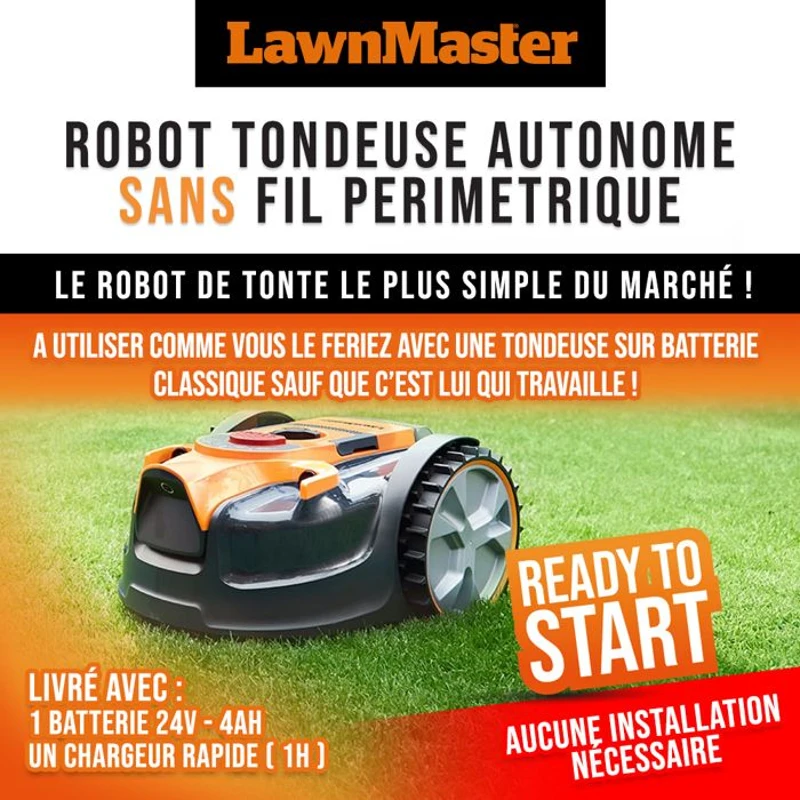 Robot tondeuse autonome - LAWNMASTER - VRM16 - 24 V - 16 cm - Sans fil périmétrique