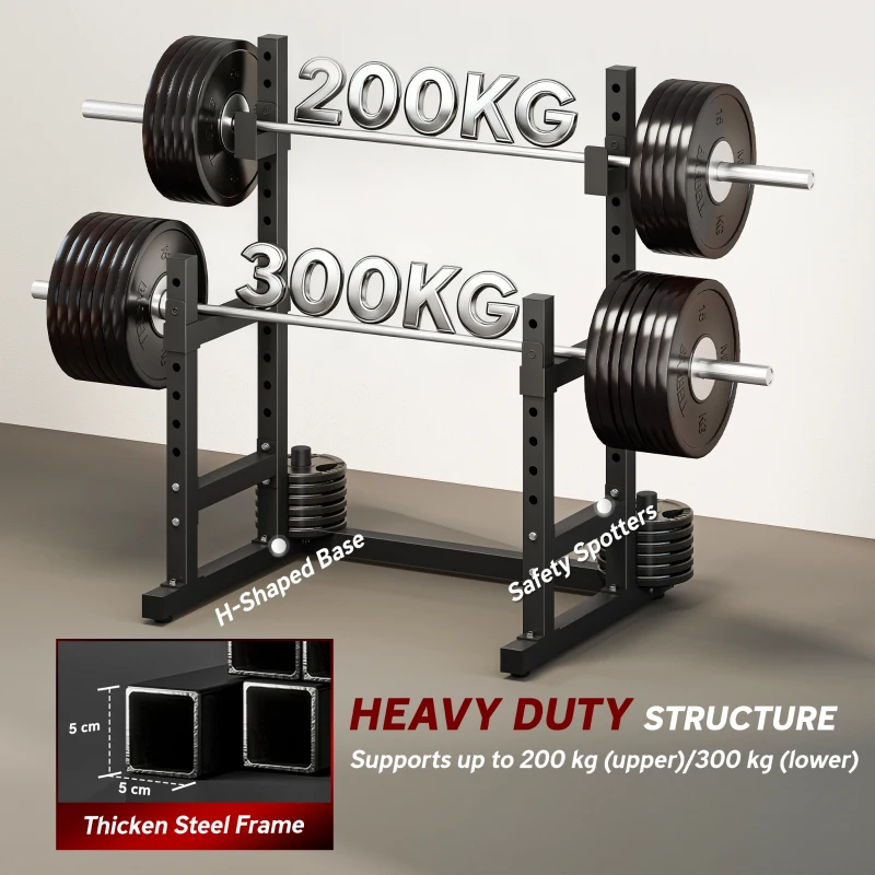SPORTNOW Adjustable Squat Rack with Plate Holders, 300 kg Load
