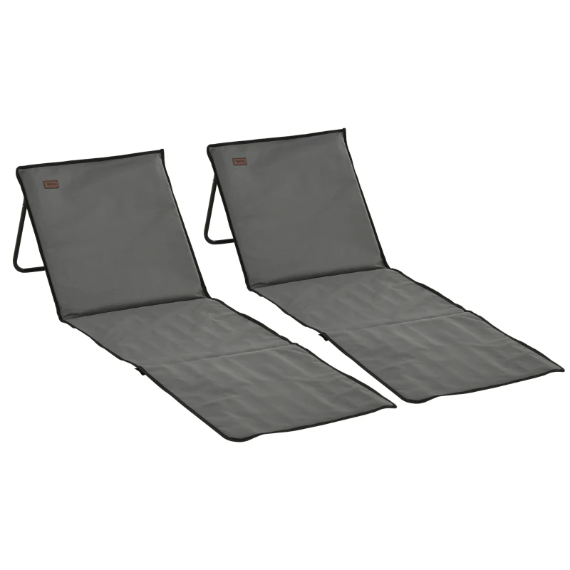 Outsunny Set of 2 Foldable Garden Beach Chair Mat, Outdoor Sun Lounger Seats with Adjustable Back, Magazine Pocket, Carry Bag
