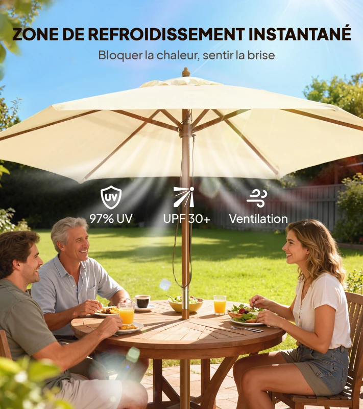 Outsunny Parasol de jardin extérieur parasol droit double toit Hexagonal Grande Taille de Jardin Ø 2,5 x 2,3H m Bois de Bambou crème