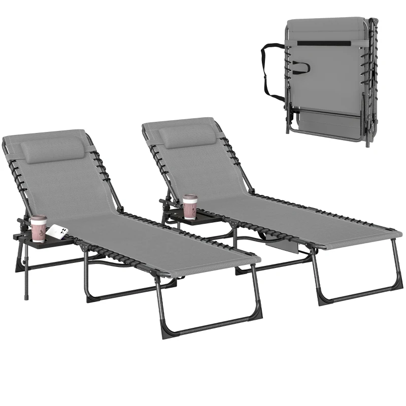 Outsunny Five-Position Reclining Sun Loungers Set of 2 - Grey