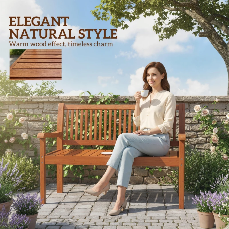 Outsunny Garden Bench 2 Seater, Wooden Outdoor Bench with Waterproof Cover, Garden Seat with Ergonomic Backrest