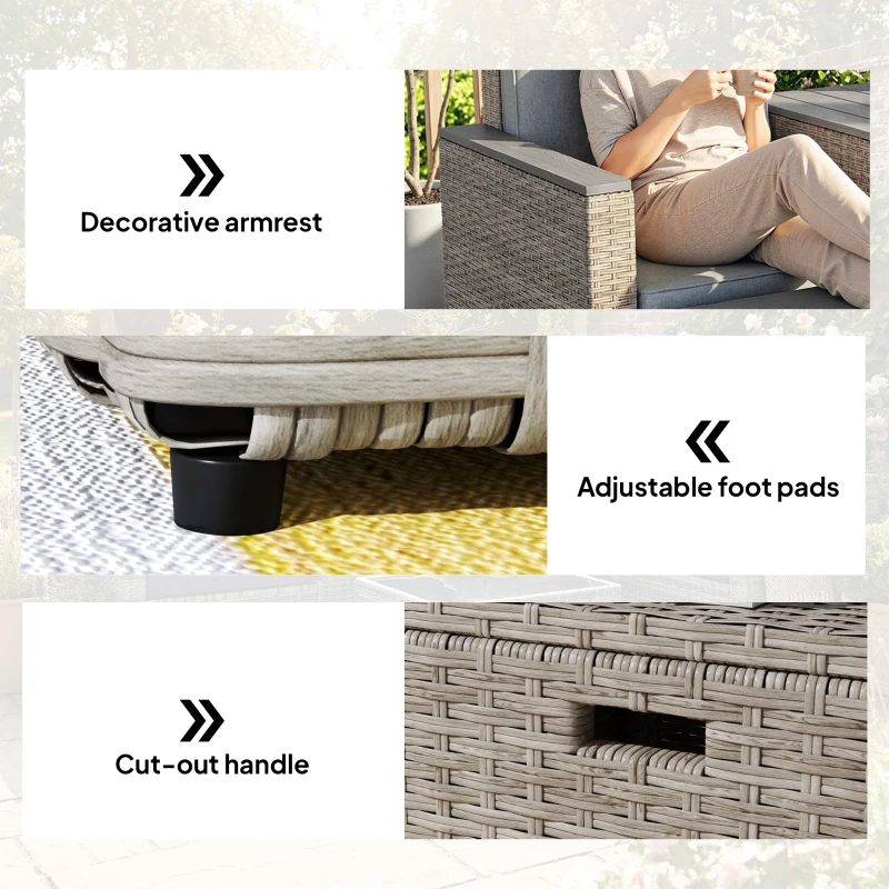 Outsunny 5 Piece Rattan Garden Furniture Set with Storage Table, Footstools, Cushions, Dark Grey