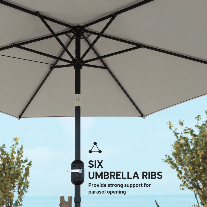Outsunny 2.6 m Garden Parasol Umbrella with Aluminium Pole, Outdoor Patio Umbrella with Tilt and Crank, Vent, Light Grey