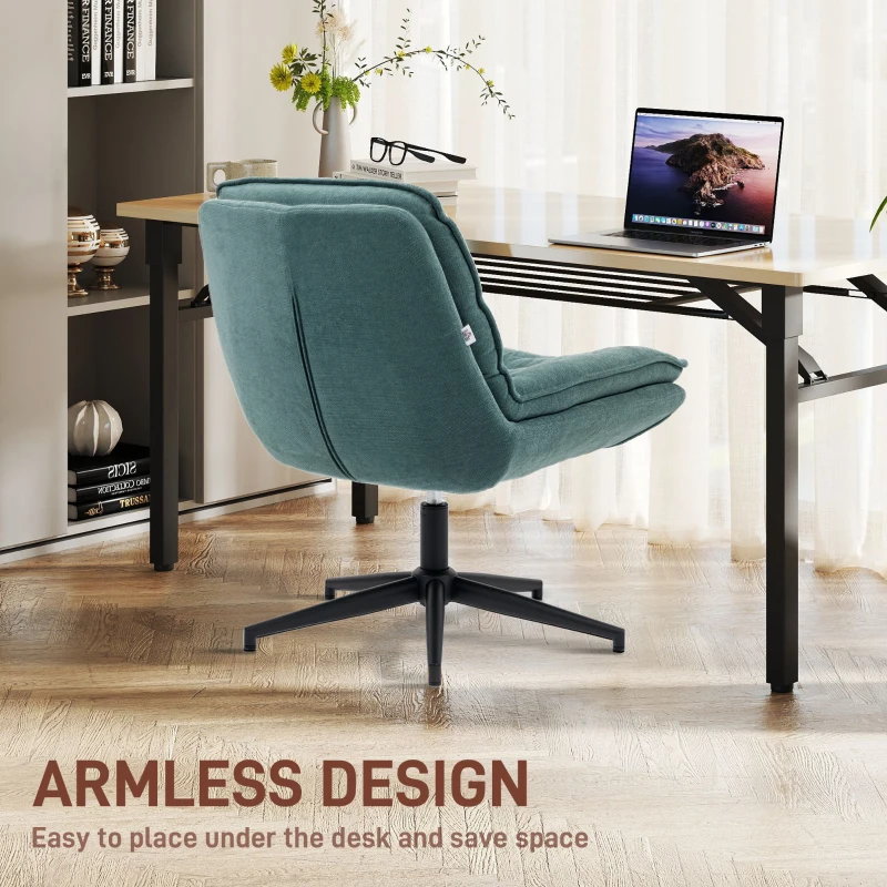 HOMCOM Criss Cross Office Chair, Armless Computer Desk Chair No Wheels with Wide Seat, Double-Tier Padding, Fabric Upholstery, for Home, Dark Green