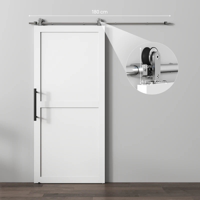 HOMCOM Sliding Door Hardware Kit Smooth Quiet 304 Stainless Steel for 182cm Track Sliver Tone