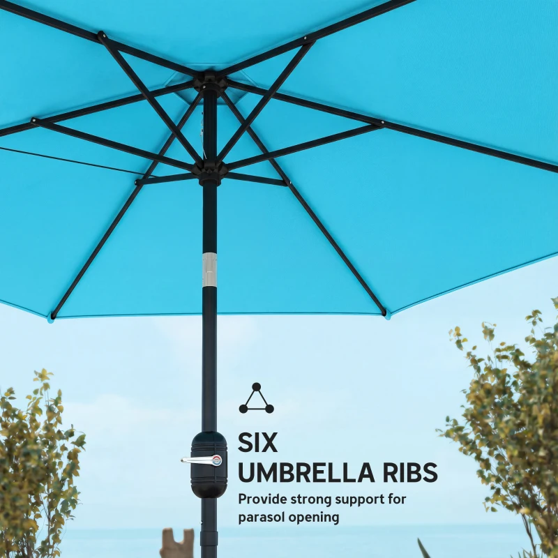 Outsunny 2.6 m Garden Parasol Umbrella with Aluminium Pole, Outdoor Patio Umbrella with Tilt and Crank, Vent, Blue