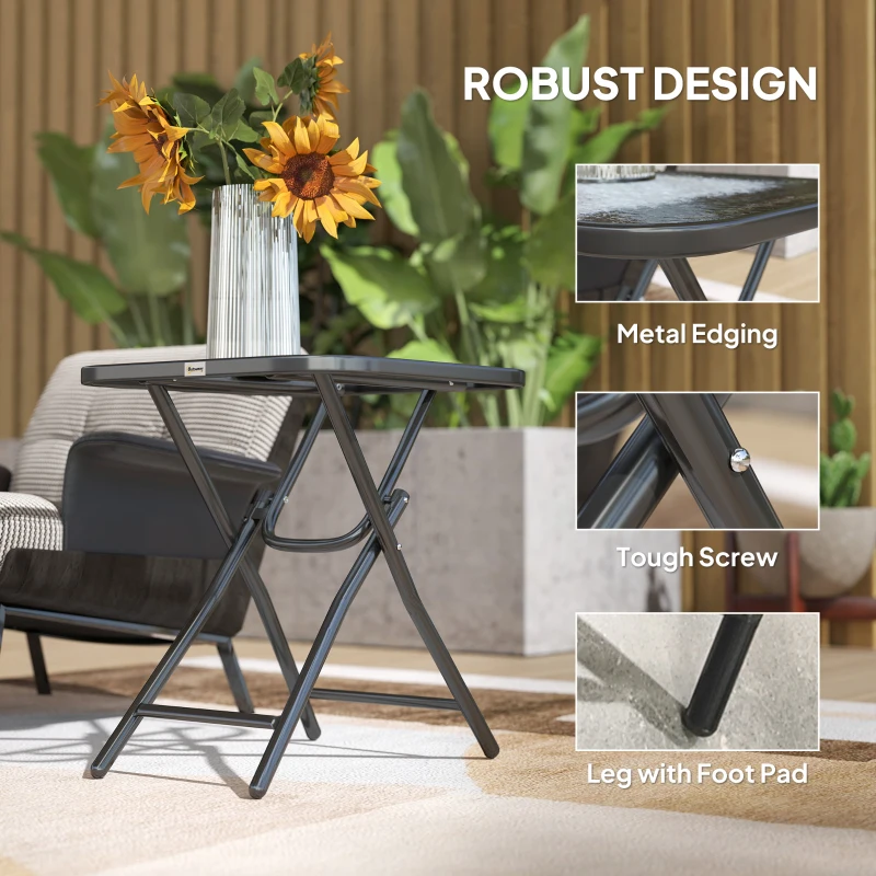 Outsunny Foldable Garden Table Square Folding Table for Patio Garden 45 x 45 x 50Hcm Black