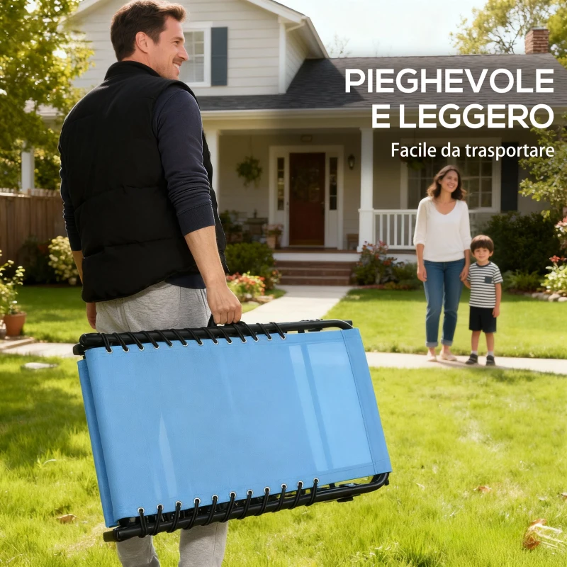 Outsunny Lettino Prendisole Pieghevole con Schienale Reclinabile in Acciaio e Tessuto a Rete, 189x58x30 cm, Blu