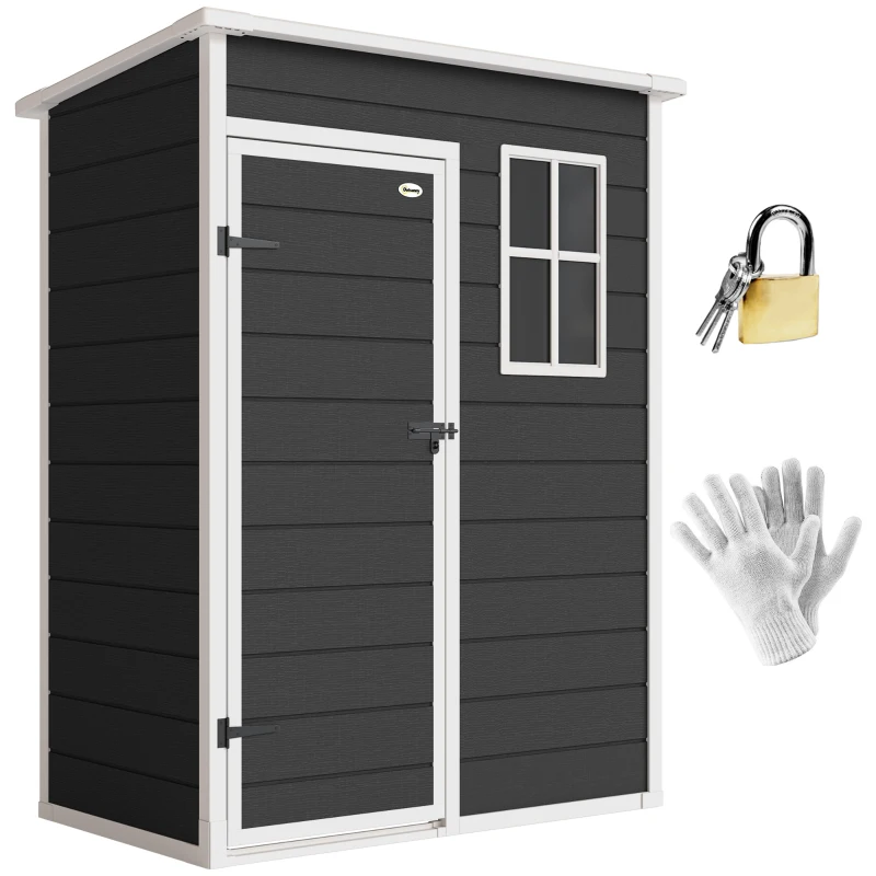 Outsunny 5' x 3' Garden Shed with Floor, Outdoor Storage Shed with Lockable Door, Window and Vent, Black