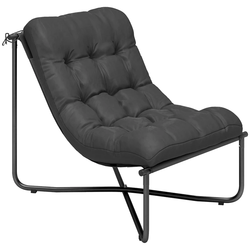 Outsunny Poltrona lounge da esterno con cuscino e telaio in acciaio, Grigio scuro
