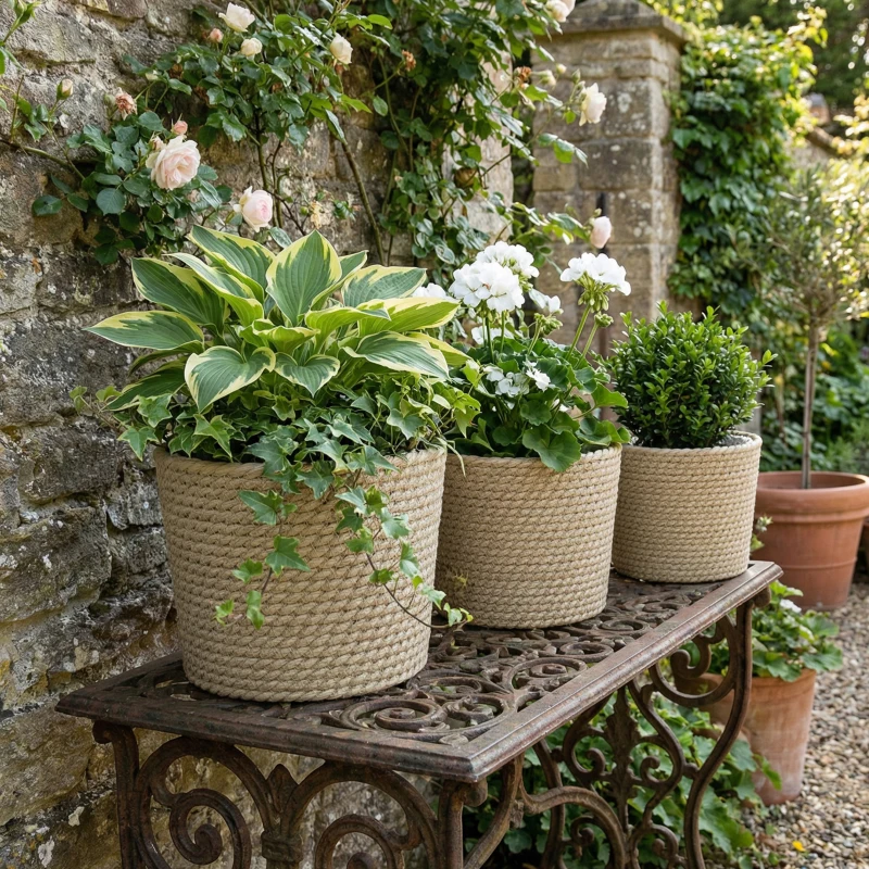 Outsunny Seagrass Planters Set of 3 Plant Pots for Indoor Outdoor Patio Balcony Natural
