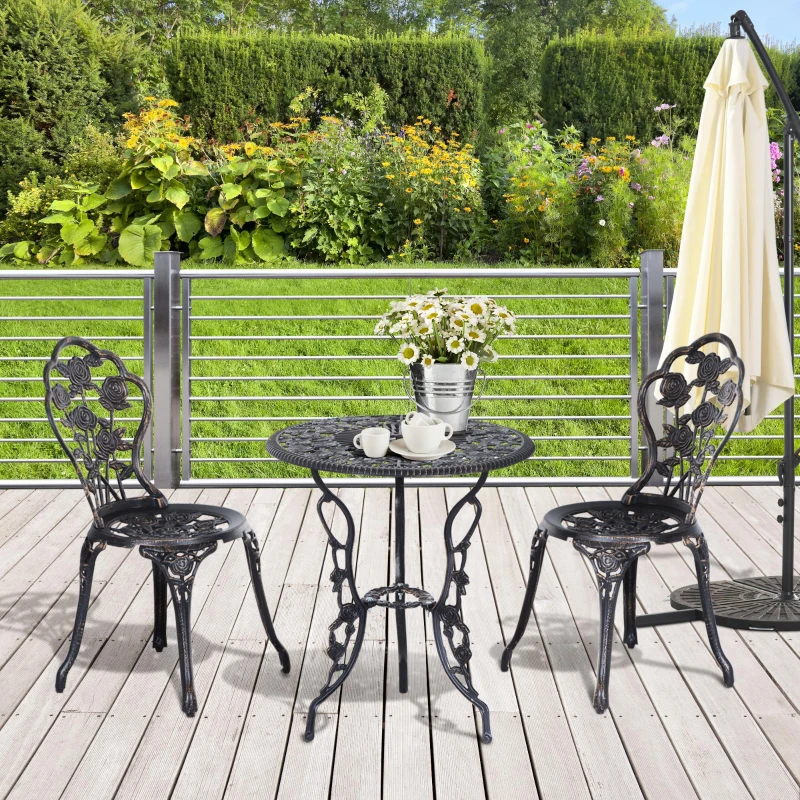 Outsunny 3 PC Bistro Set, Cast Aluminum, Steel-Bronze