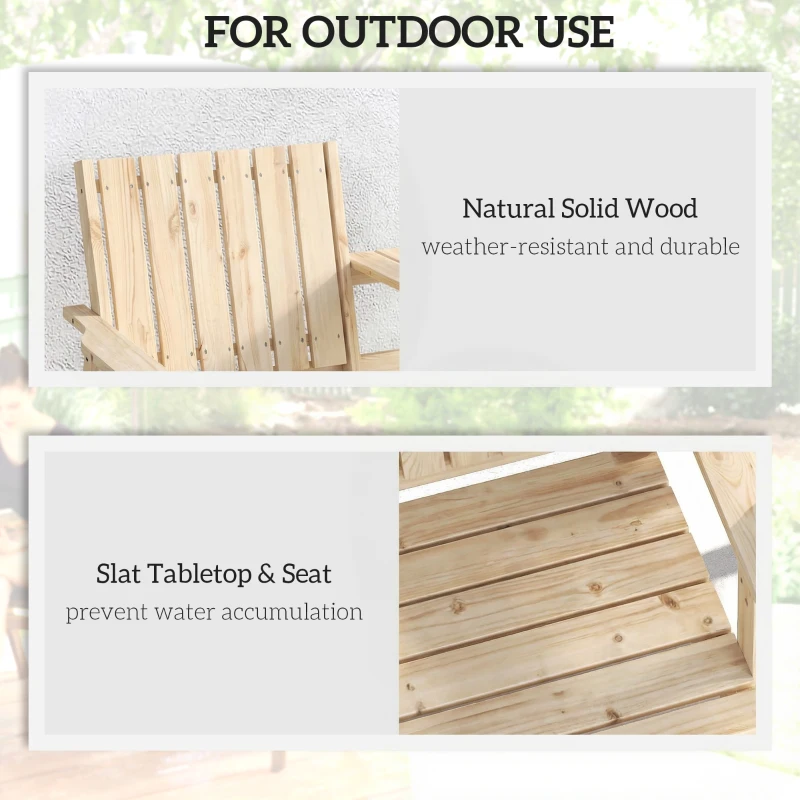 Outsunny 2-Seater Garden Loveseat with Table and Parasol Hole for Porch, Patio, Natural Wood Finish