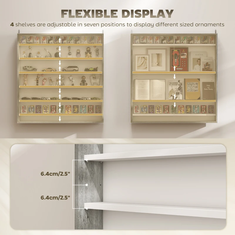 HOMCOM Six Shelf Display Cabinet, with Glass Doors - Graphite Wood Effect