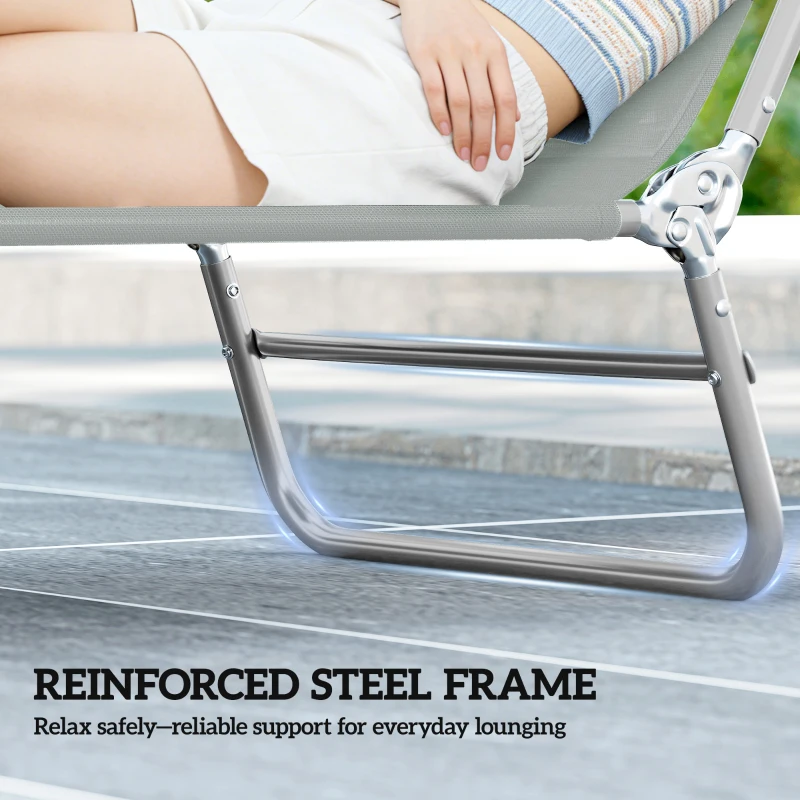 Outsunny Steel Frame Sun Lounger, with Reclining Back - Light Grey