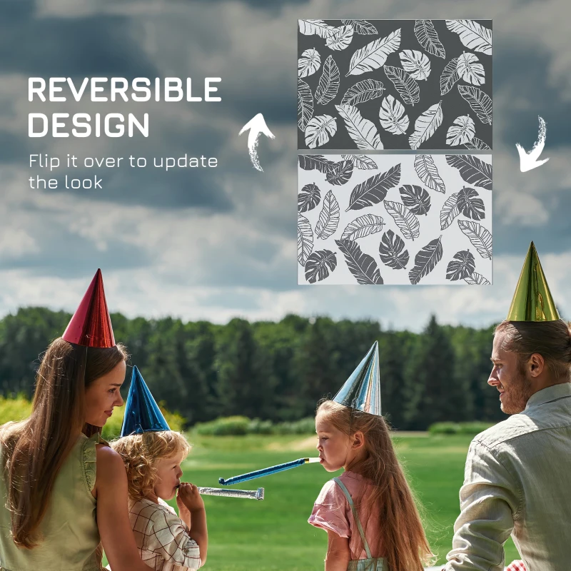 Outsunny Zewnętrzny dywan z możliwością odwrócenia, wodoszczelny, Wzór liść, 182x274cm, Szary/Biały