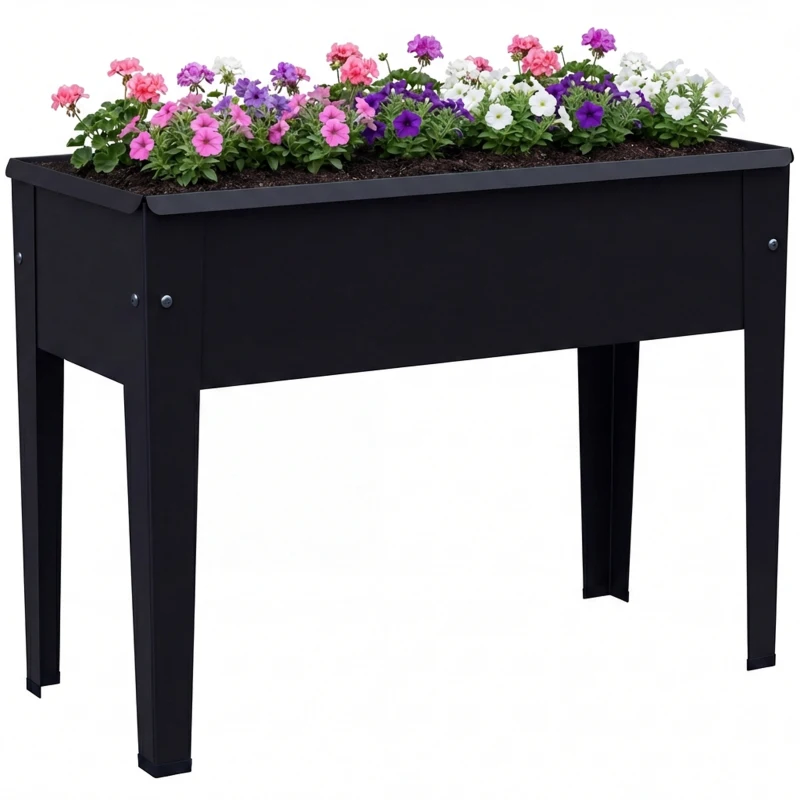 Outsunny Raised Planter, Metal Raised Garden Bed on Legs with Drainage Hole and Foot Covers, Black